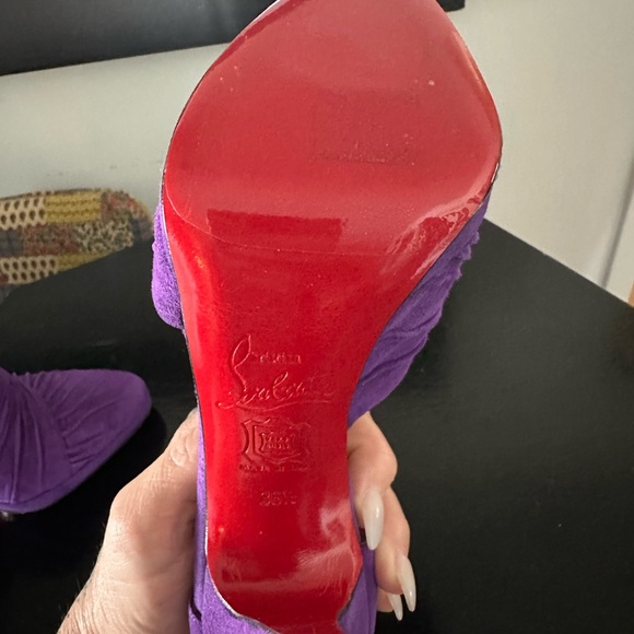 Christian Louboutin Purple Suede Peep-Toe Mary Jane High Heel Pumps - Picture 6 of 6